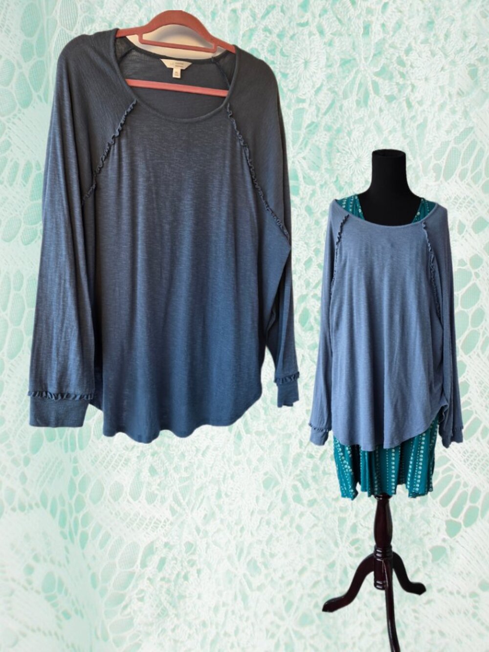 Lauren Conrad Blue Gray Light Weight Sweater Shirt Cotton Blend Classic Cottage